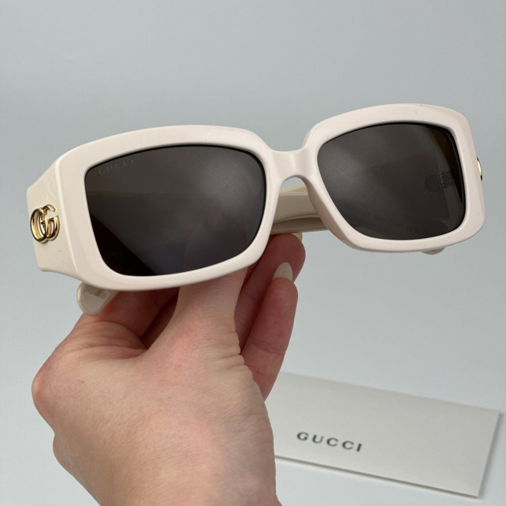 Gucci GG1403SK 004 BRAND NEW Sunglasses Ivory Brown Unisex Rectangle - Picture 3 of 14